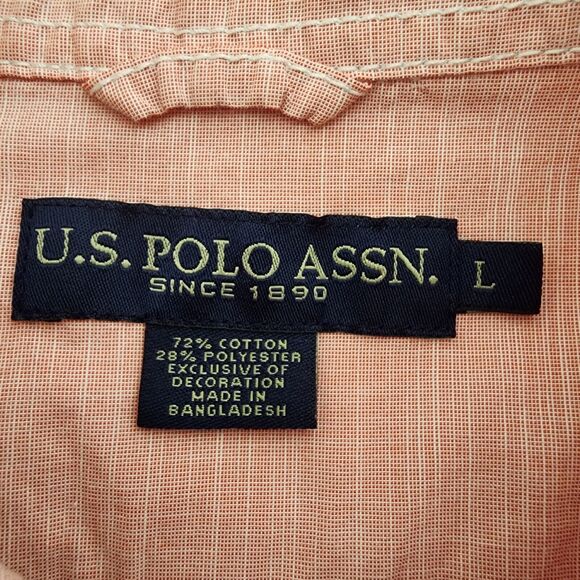 US Polo Assn Mens Shirt Large Slub Woven Barbiecore Pink Short Sleeve Button Up - Picture 6 of 9